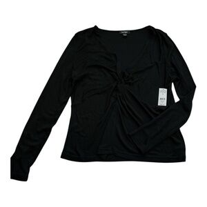 Love Tree Black Twist Front Long Sleeve Top Size Large Modern Chic Night Out